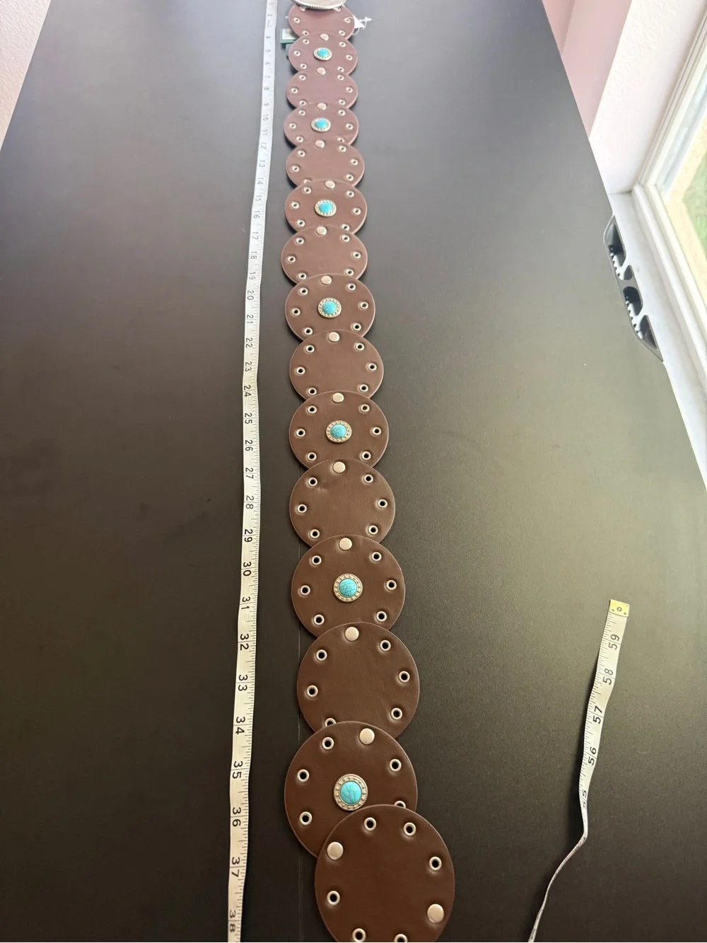 Wild Fable Y2K Western Turquoise Concho Disc Belt Brown XS S Boho Cowgirl NWT